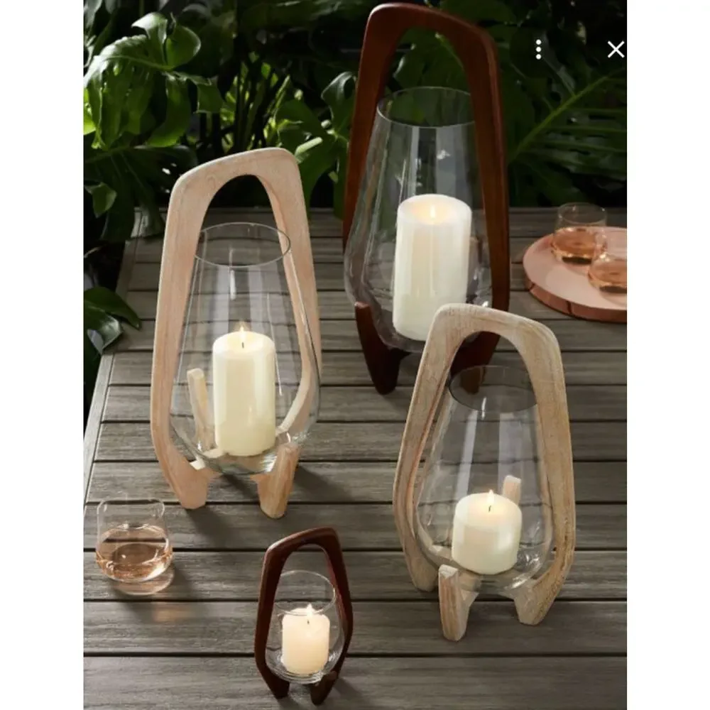 West Elm Mid Century Wood Lantern With Glass Candle Holder 15